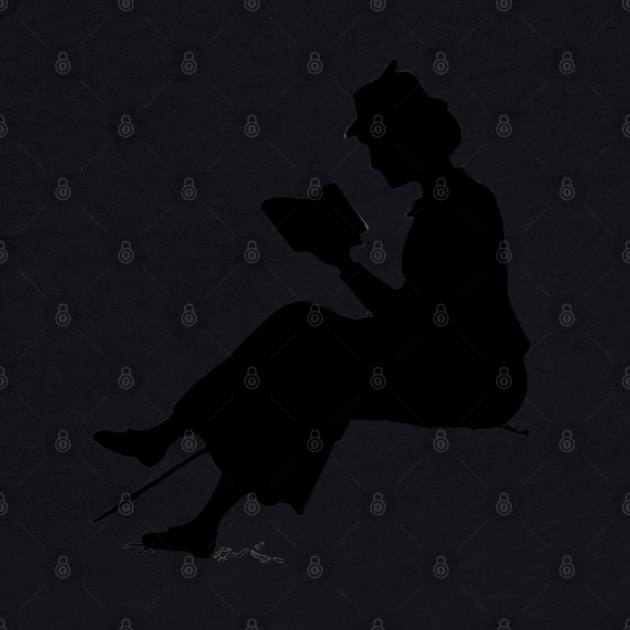 Reading outdoors: late Victorian - era silhouette of woman with book by gumbogirlonline